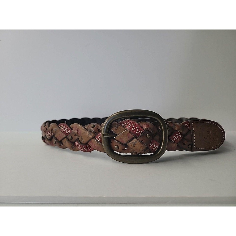 Vintage Fossil Alabama Crimson Tide Braided Leather Belt NCAA Logo Brown S Small